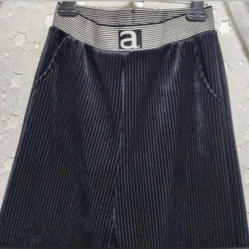 Vintage Ribbed Velvet High Waist Track Pants in Blue Gray Velour (Size XS) - Picture 3 of 5